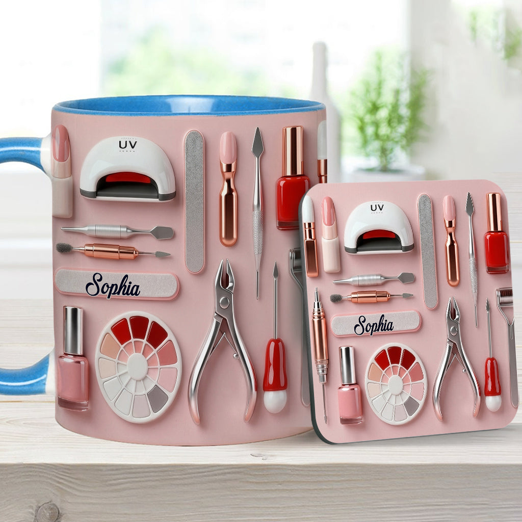 Mug et sous-verre personnalisés pour prothésiste ongulaire