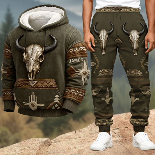 Motif tribal tête de mort, amérindien - Ensemble sweat-shirt et pantalon de survêtement amérindien personnalisé
