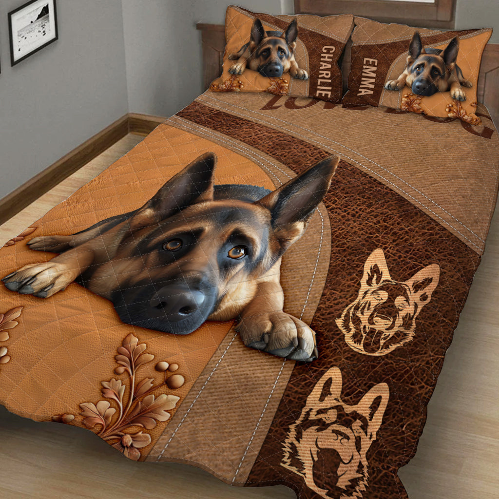 Sleeping German Shepherd - Personalized Dog Quilt Set