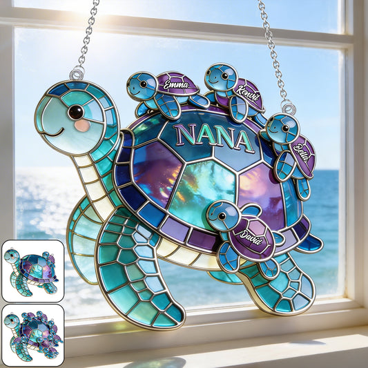 Nana Turtle Gift For Mom, Grandma - Personalized Grandma Window Hanging Suncatcher Ornament