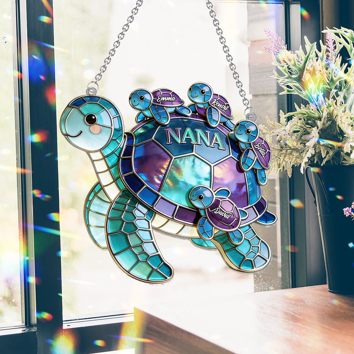 Nana Turtle Gift For Mom, Grandma - Personalized Grandma Window Hanging Suncatcher Ornament