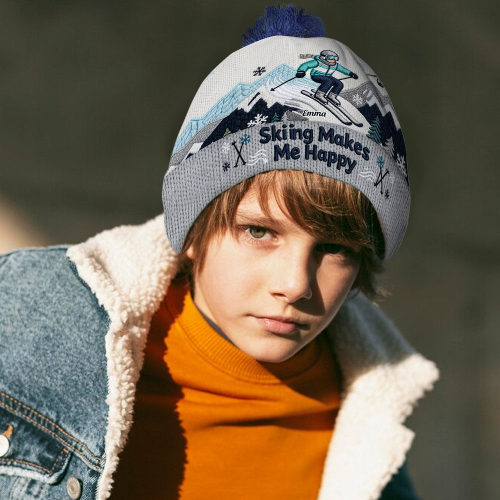 Le ski me rend heureux - Bonnet de ski personnalisé