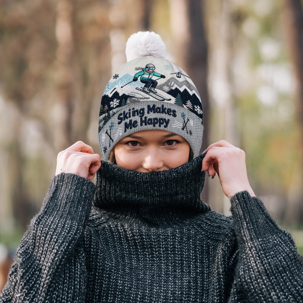 Le ski me rend heureux - Bonnet de ski personnalisé