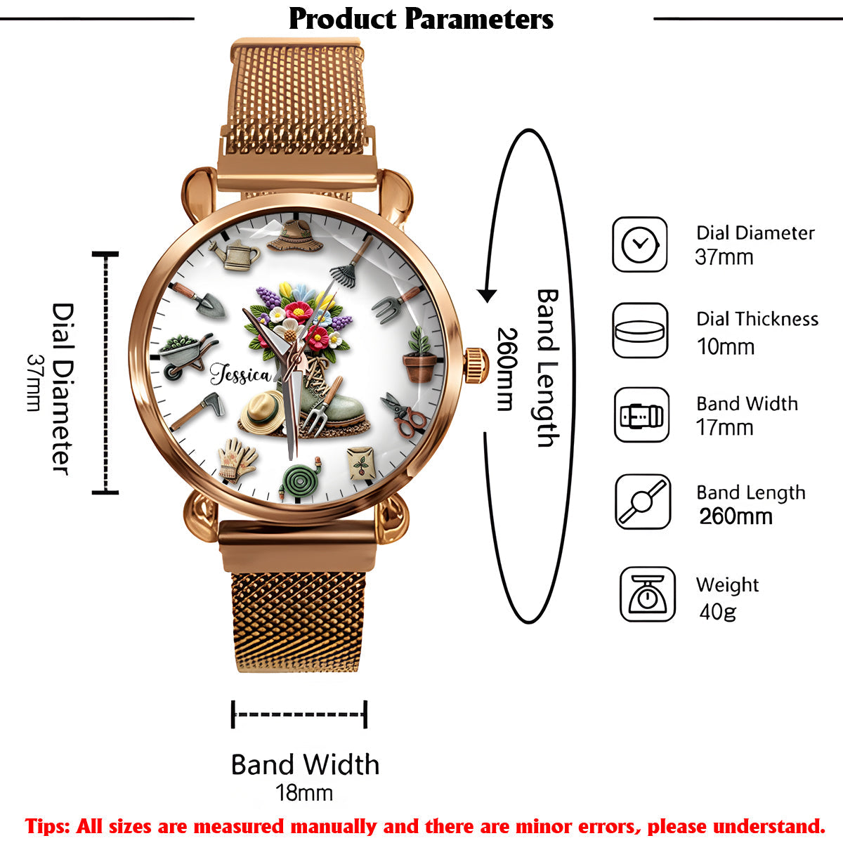 Temps de jardinage - Montre-bracelet personnalisée pour femmes jardinières