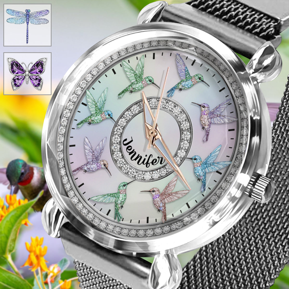 Magnifiques colibris - Montre-bracelet personnalisée pour femme jardinière
