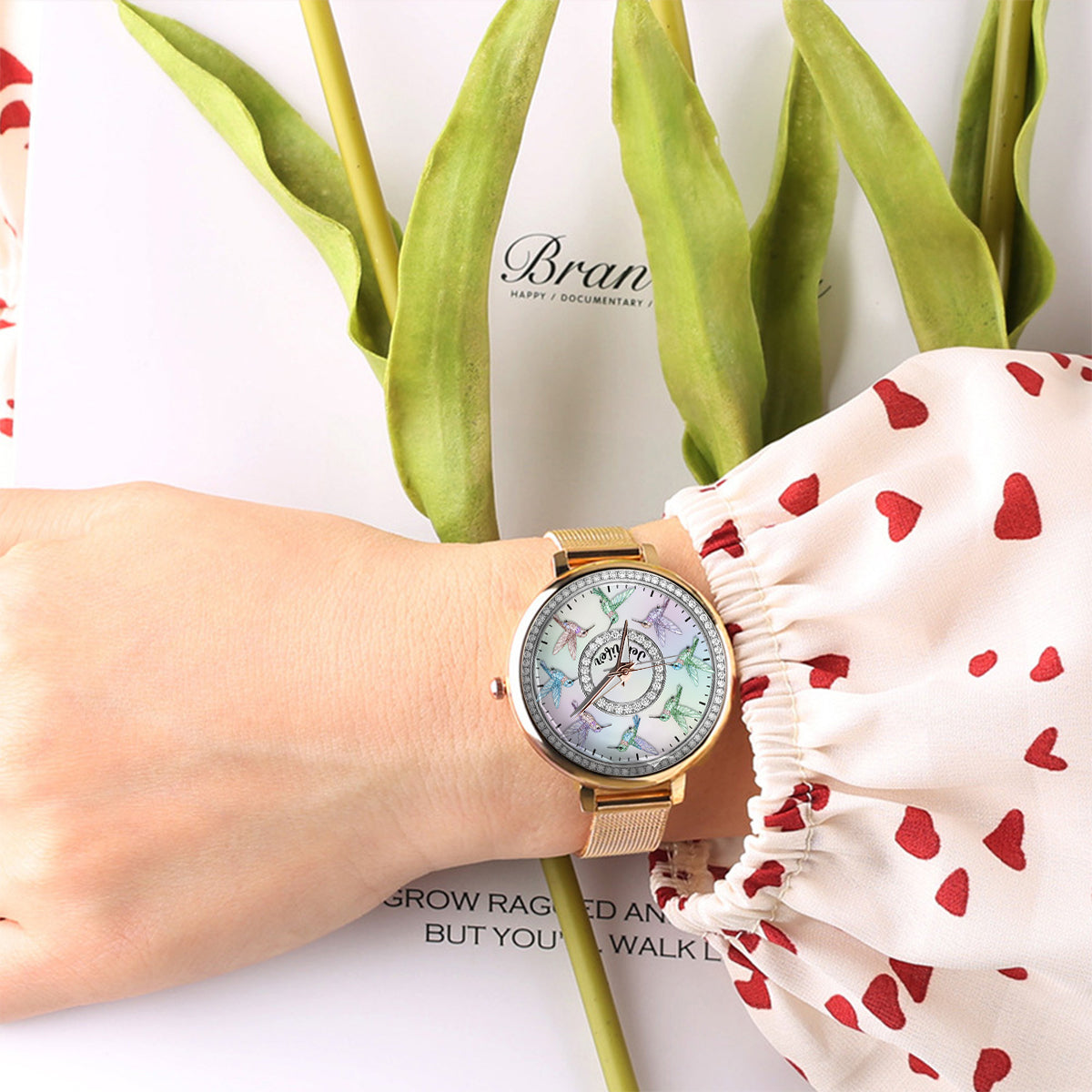 Magnifiques colibris - Montre-bracelet personnalisée pour femme jardinière