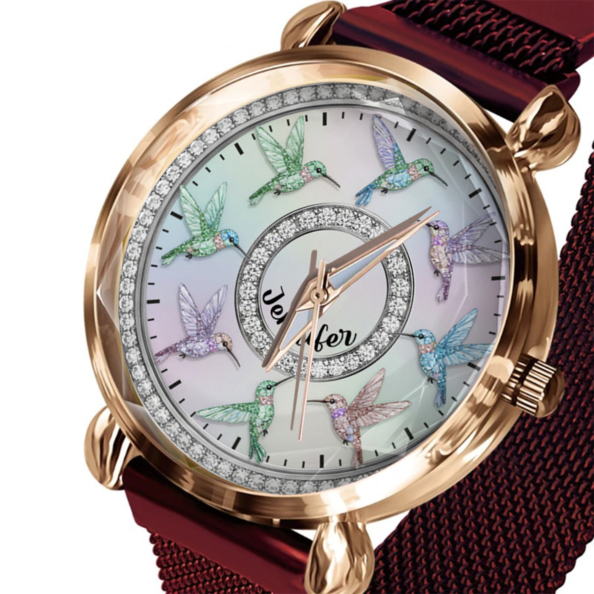 Magnifiques colibris - Montre-bracelet personnalisée pour femme jardinière