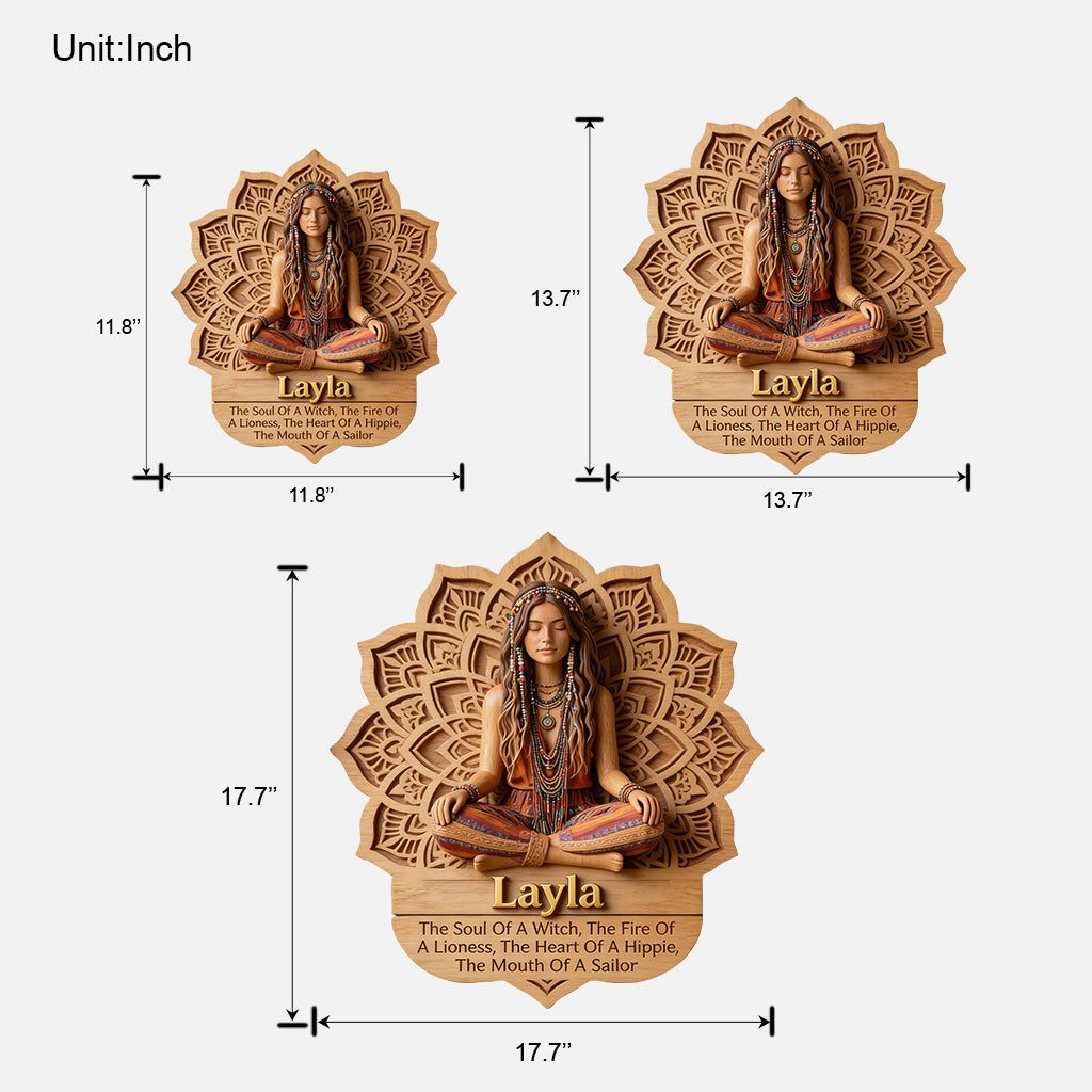 Méditation Soul Mandala - Panneau en Bois Personnalisé en Forme de Hippie