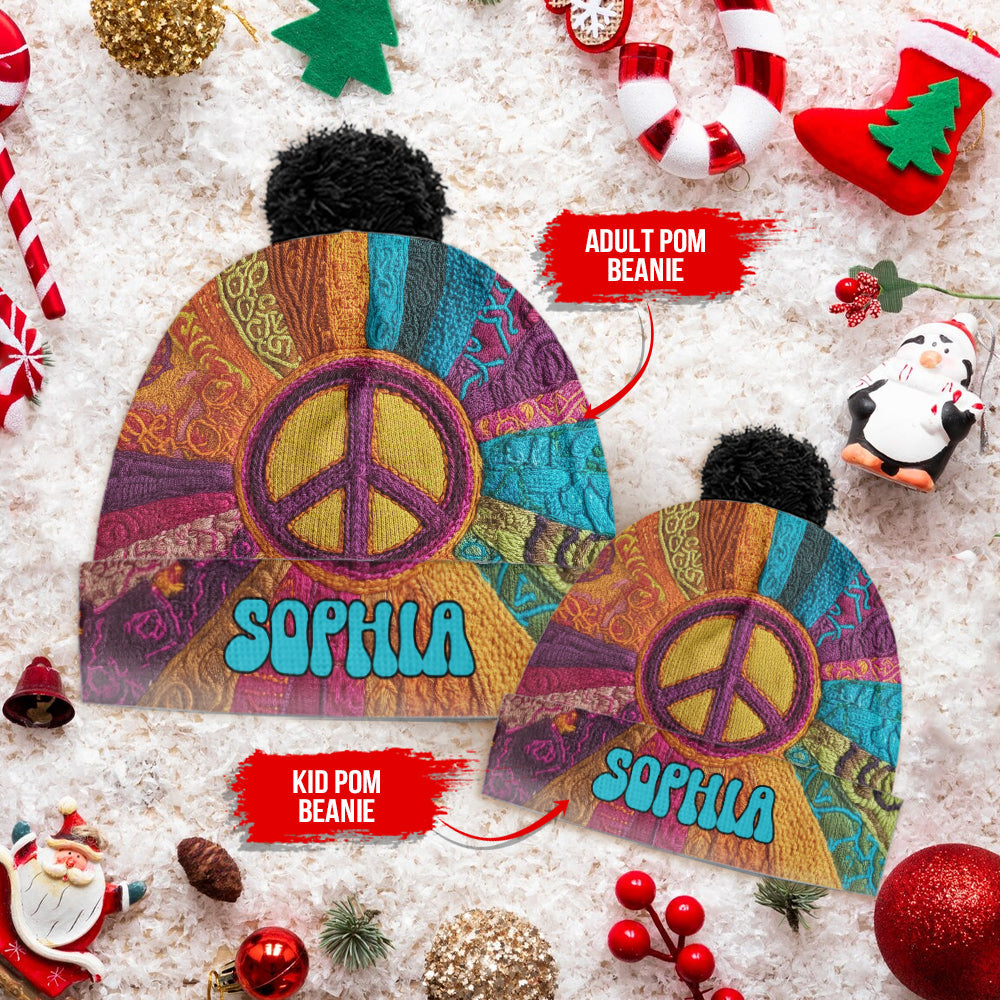 Paix, amour et espoir - Bonnet hippie personnalisé