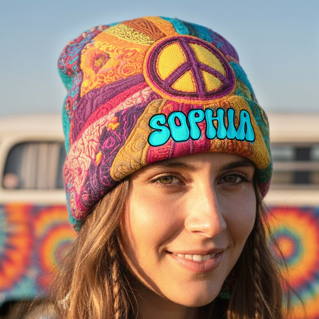 Paix, amour et espoir - Bonnet hippie personnalisé
