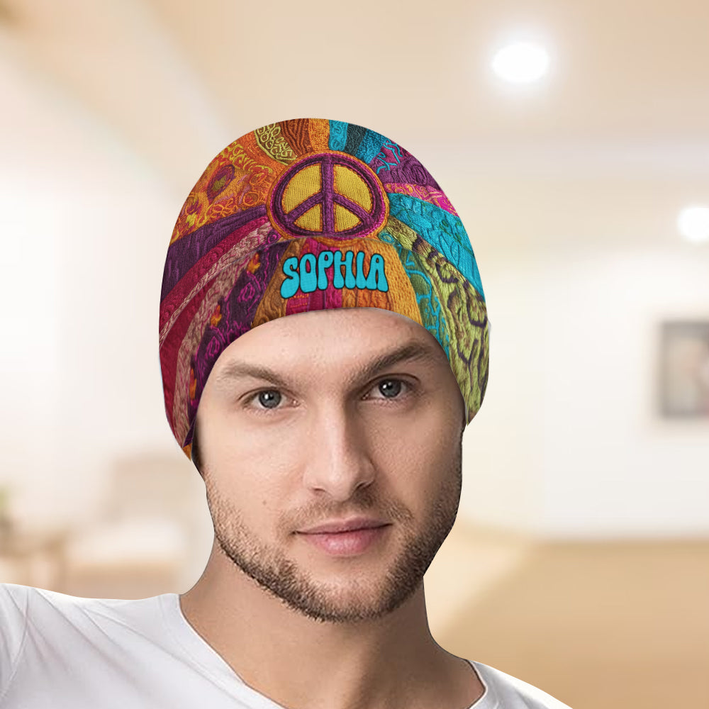 Paix, amour et espoir - Bonnet hippie personnalisé