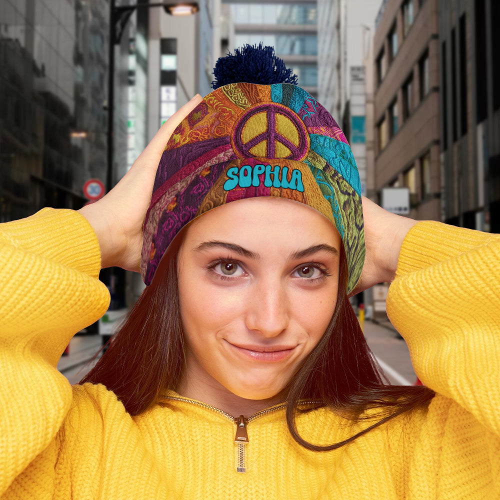Paix, amour et espoir - Bonnet hippie personnalisé