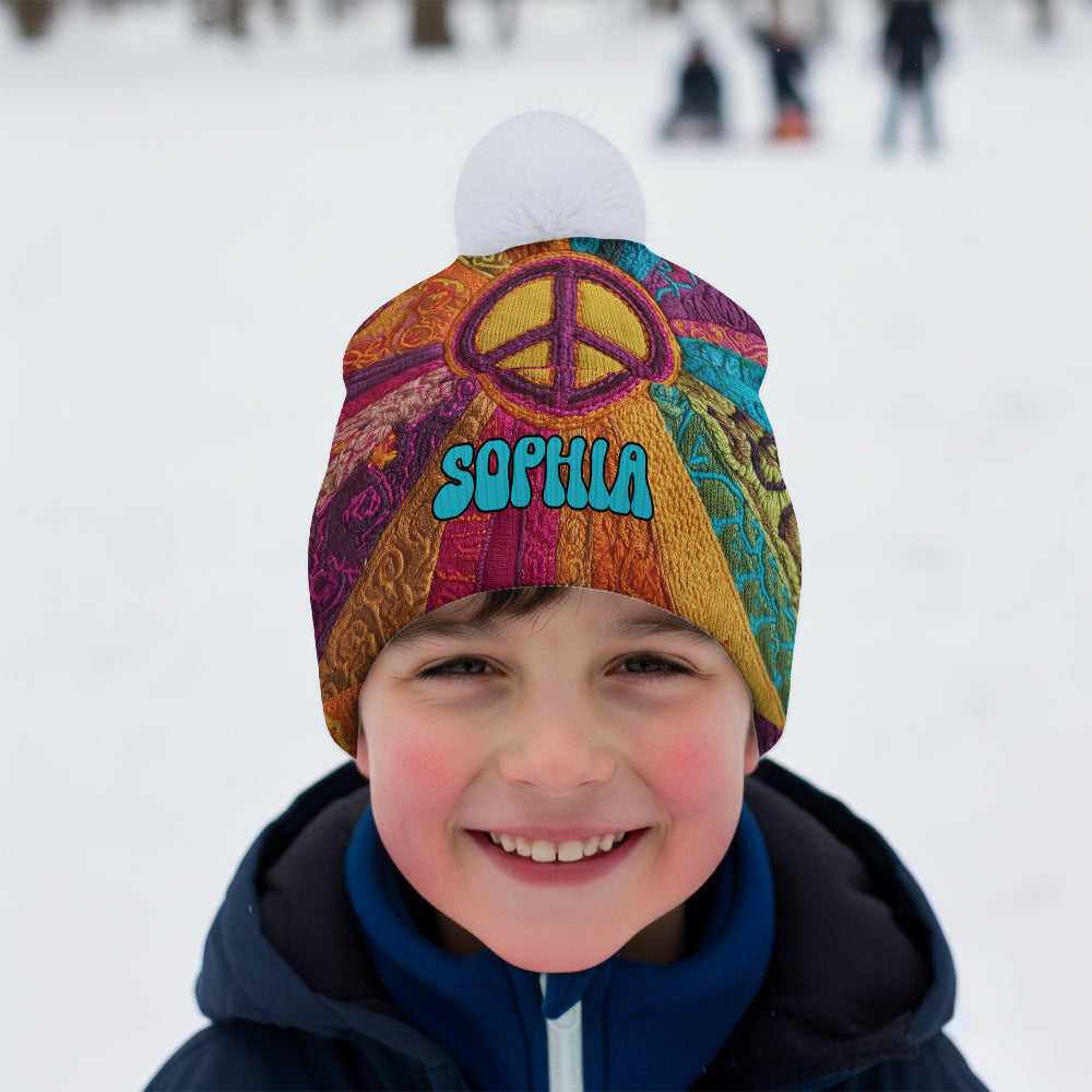Paix, amour et espoir - Bonnet hippie personnalisé