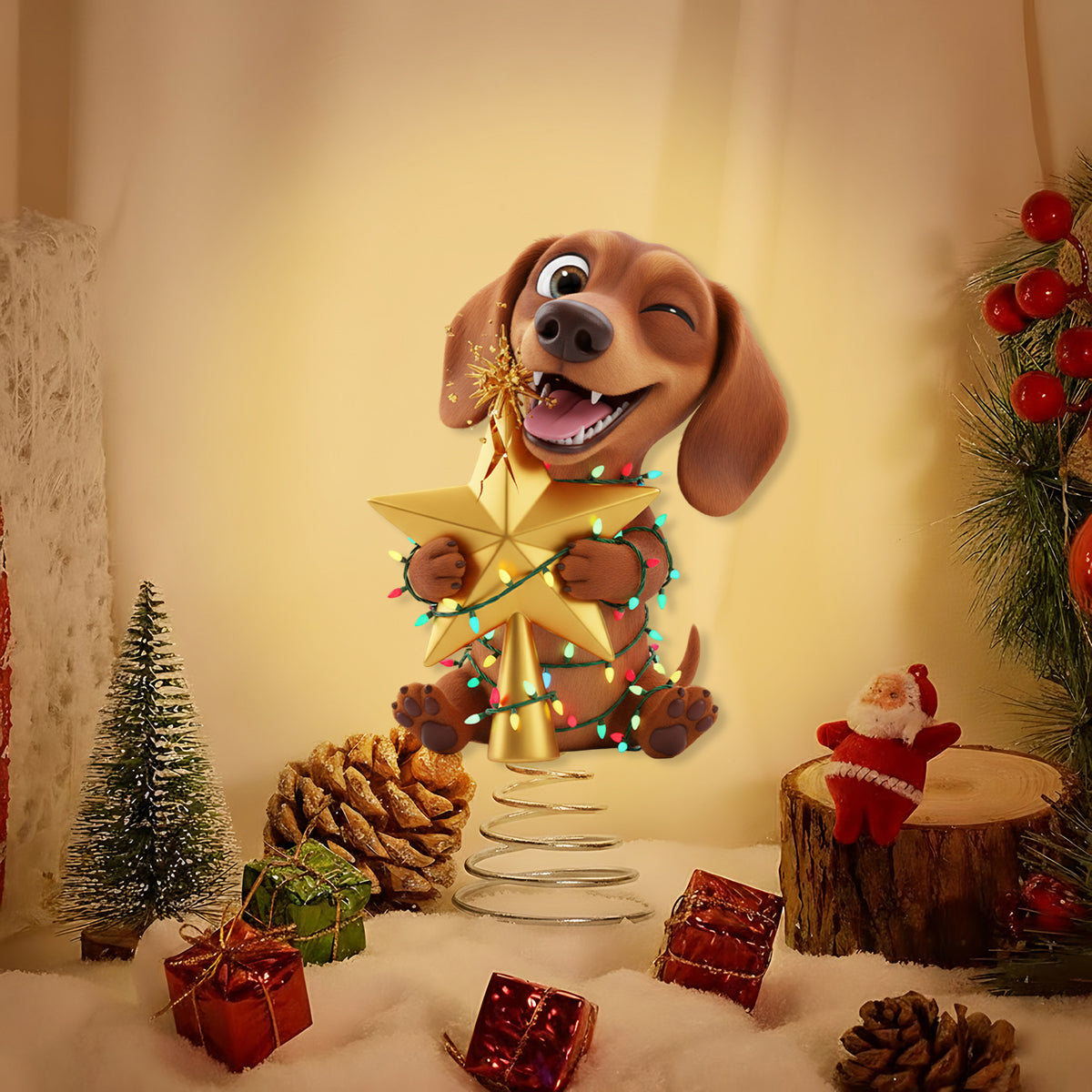 Amis à fourrure coquins - Décoration de sapin lumineuse LED personnalisée pour chien