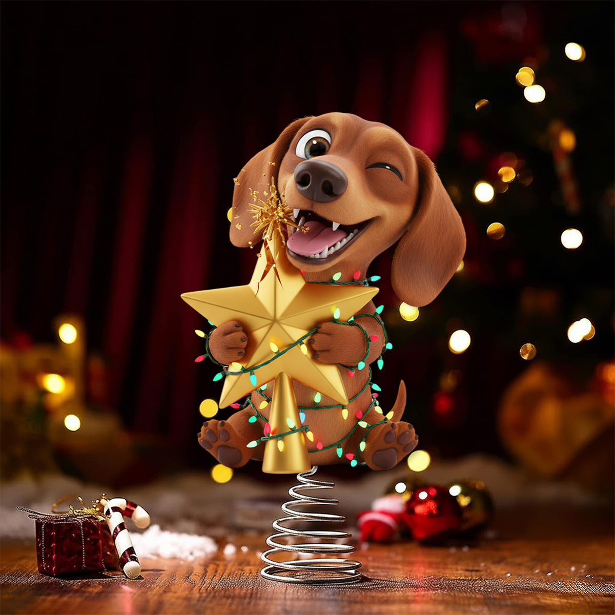 Amis à fourrure coquins - Décoration de sapin lumineuse LED personnalisée pour chien