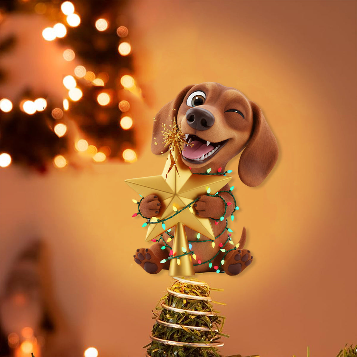 Amis à fourrure coquins - Décoration de sapin lumineuse LED personnalisée pour chien