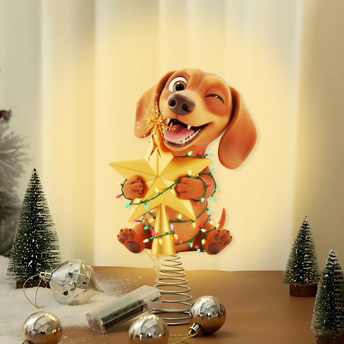 Amis à fourrure coquins - Décoration de sapin lumineuse LED personnalisée pour chien