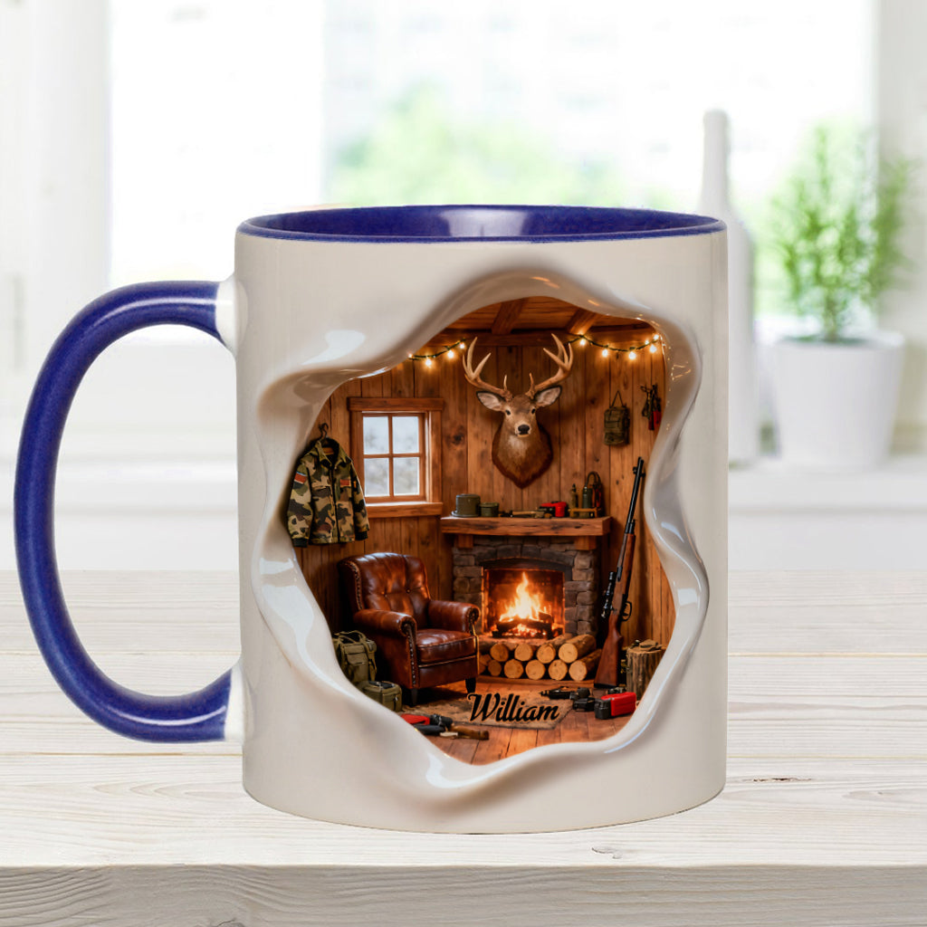 Mug personnalisé « J'adore la chasse » – Cabane de chasse miniature