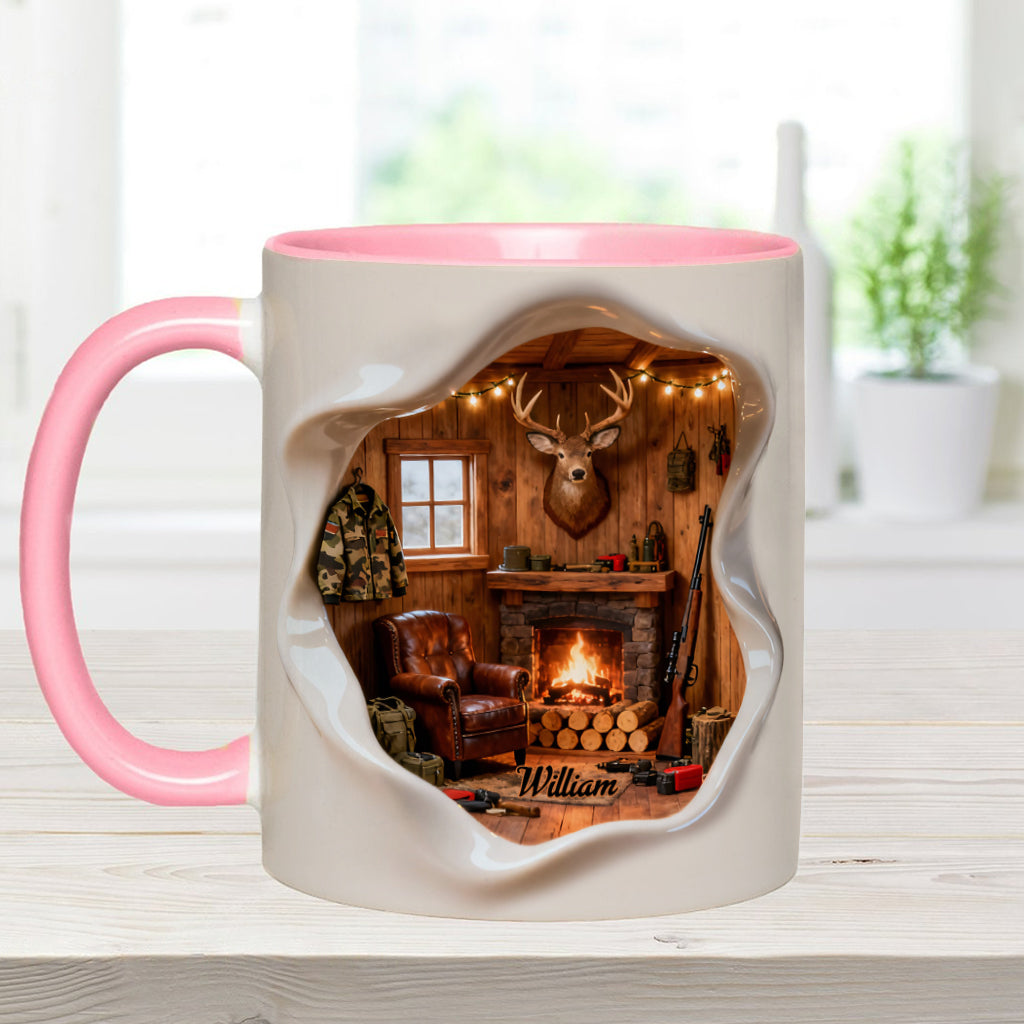 Mug personnalisé « J'adore la chasse » – Cabane de chasse miniature