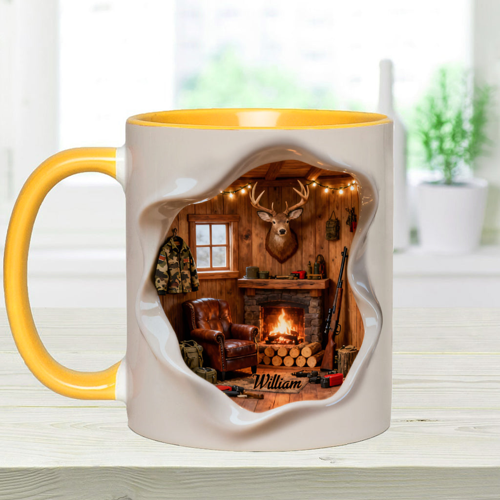 Mug personnalisé « J'adore la chasse » – Cabane de chasse miniature