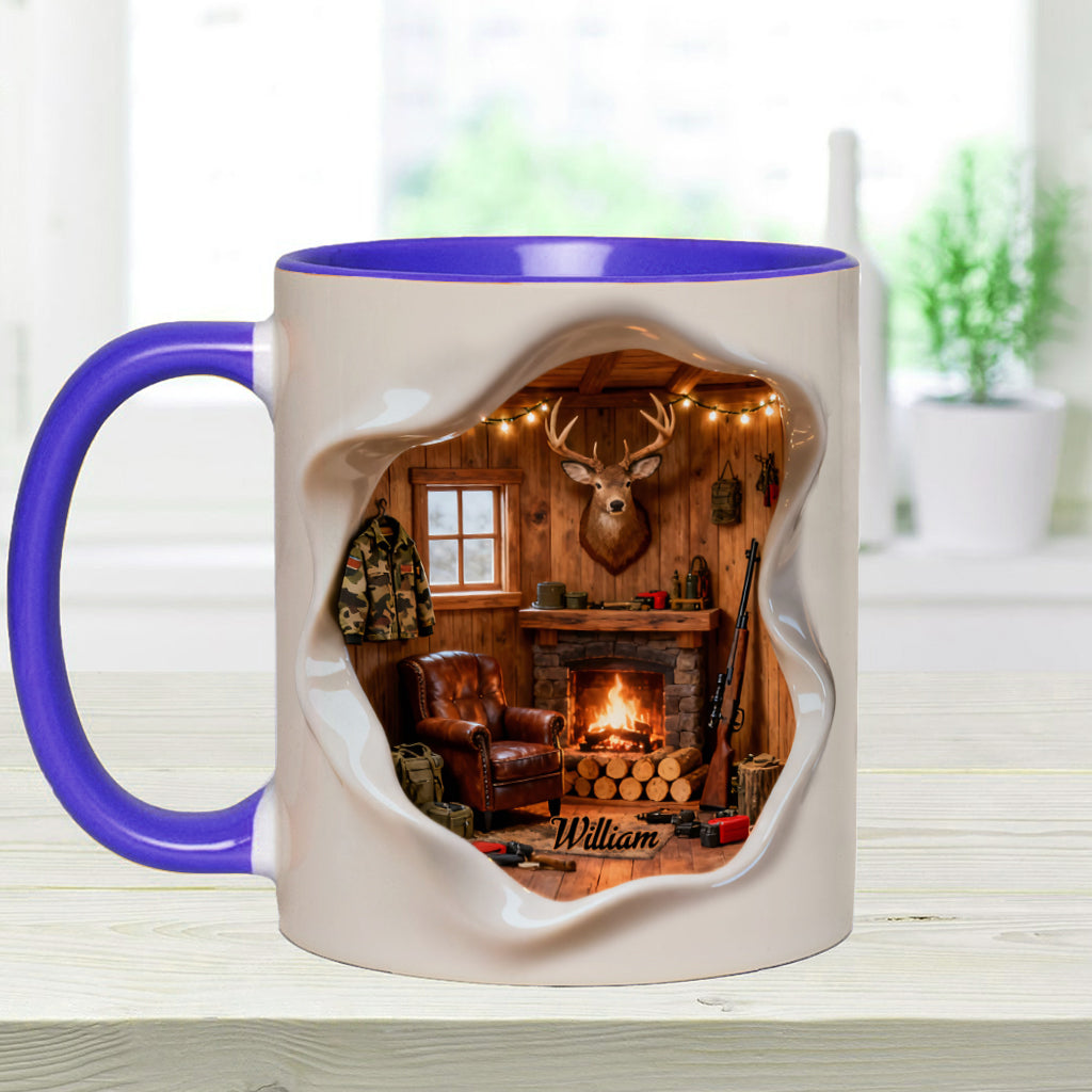 Mug personnalisé « J'adore la chasse » – Cabane de chasse miniature