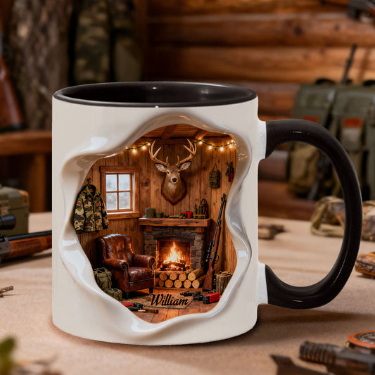 Mug personnalisé « J'adore la chasse » – Cabane de chasse miniature