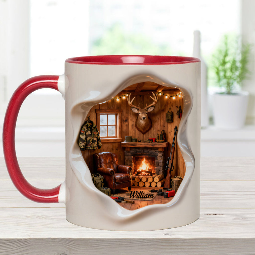 Mug personnalisé « J'adore la chasse » – Cabane de chasse miniature