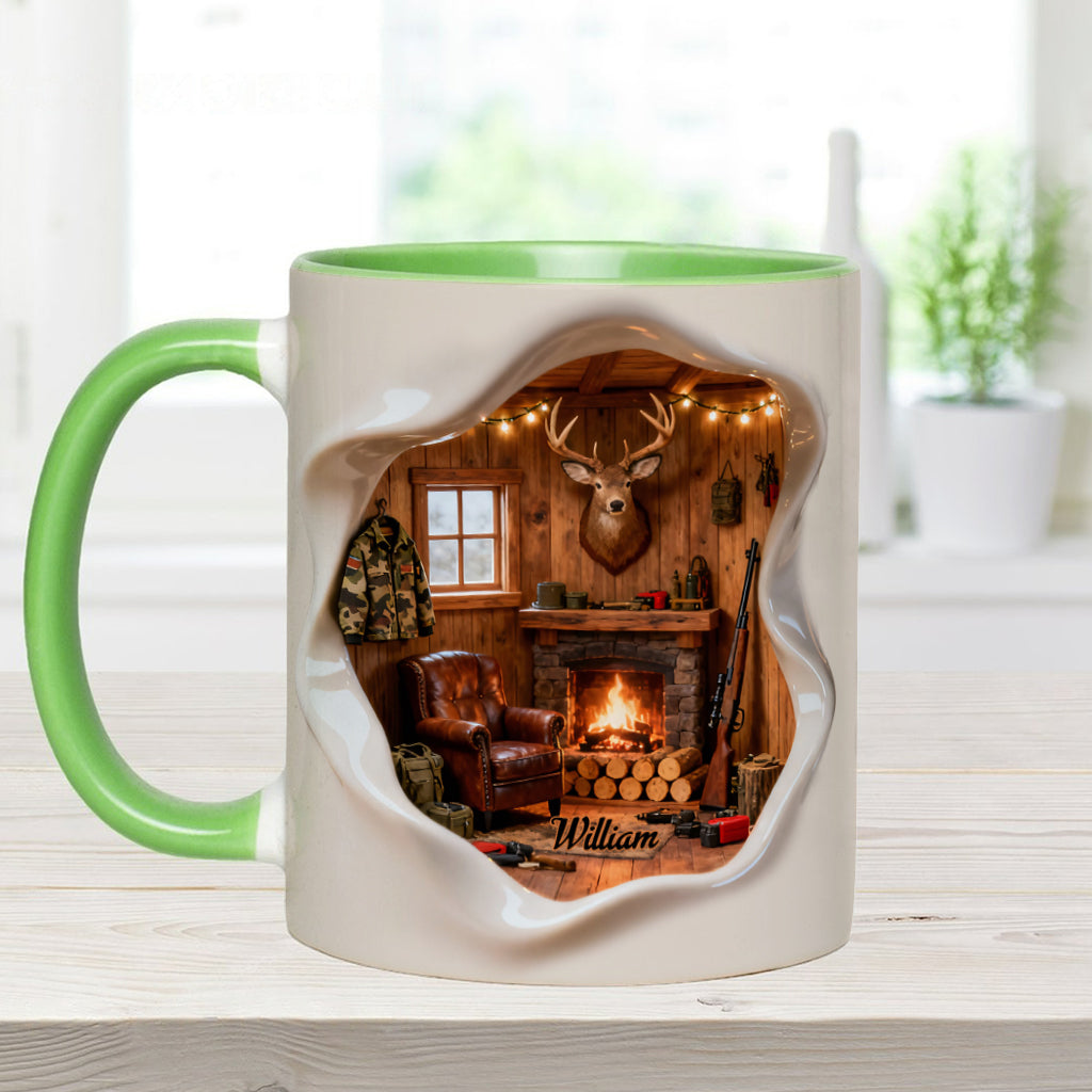 Mug personnalisé « J'adore la chasse » – Cabane de chasse miniature
