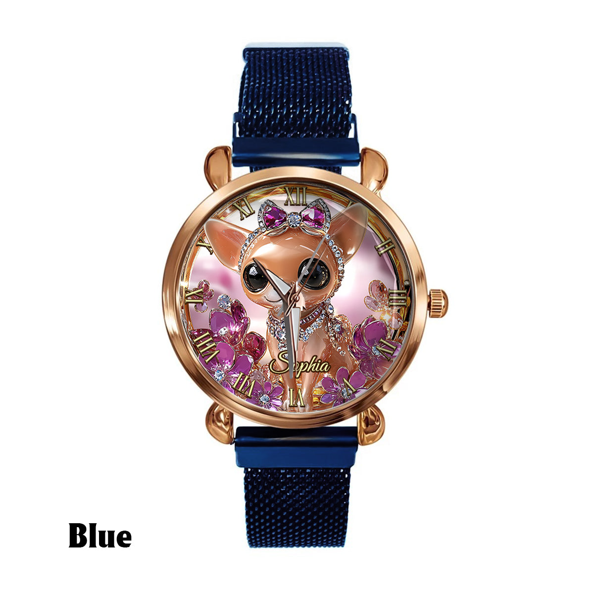 Montre-bracelet personnalisée pour femme « J’aime mon chihuahua » avec chien 