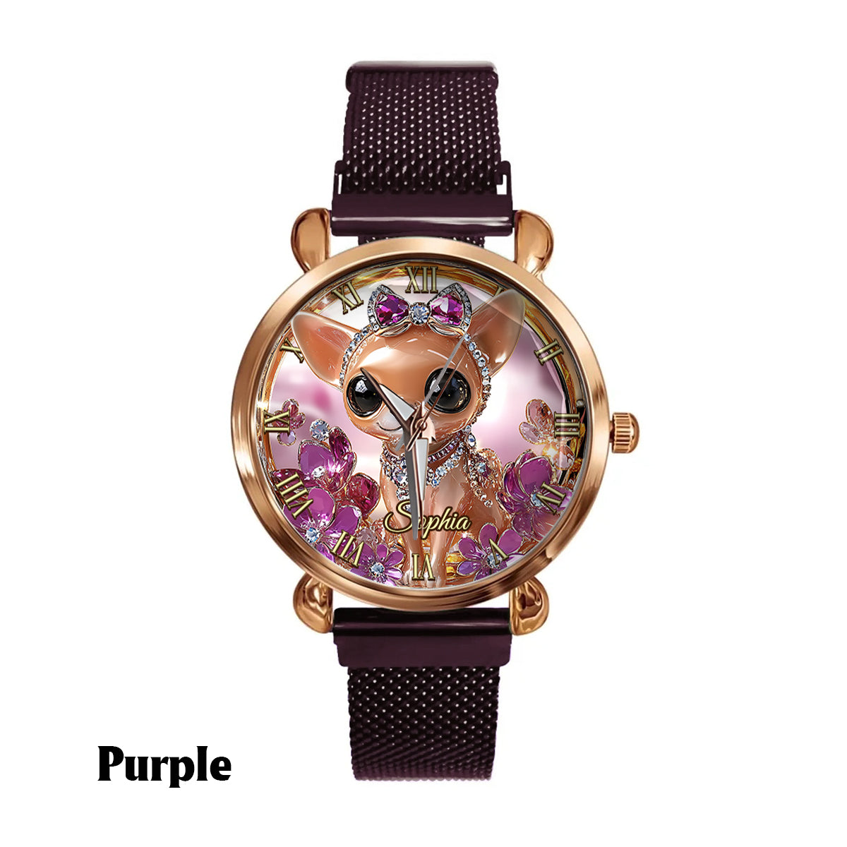 Montre-bracelet personnalisée pour femme « J’aime mon chihuahua » avec chien 