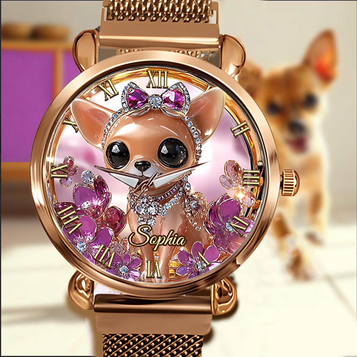 Montre-bracelet personnalisée pour femme « J’aime mon chihuahua » avec chien 