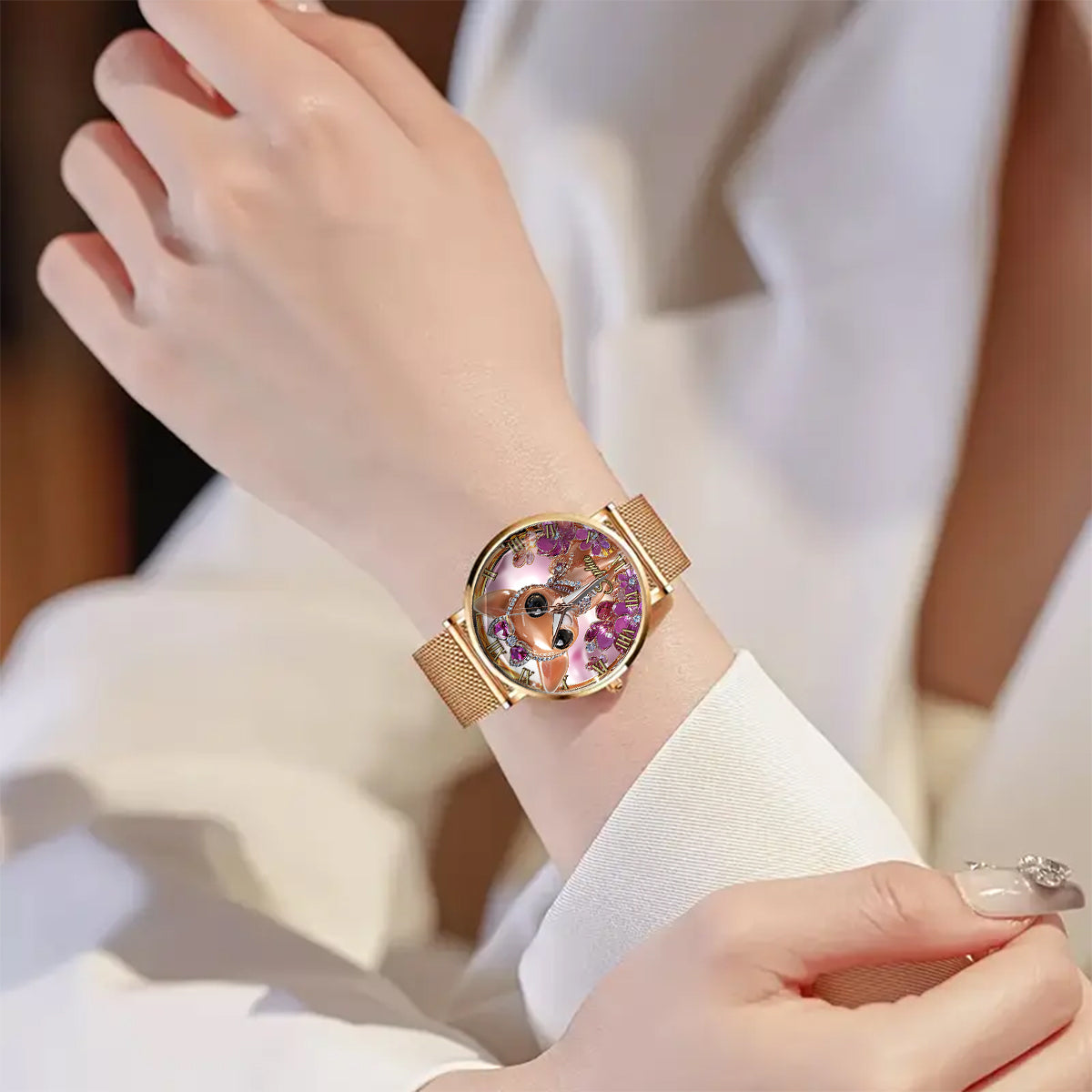 Montre-bracelet personnalisée pour femme « J’aime mon chihuahua » avec chien 