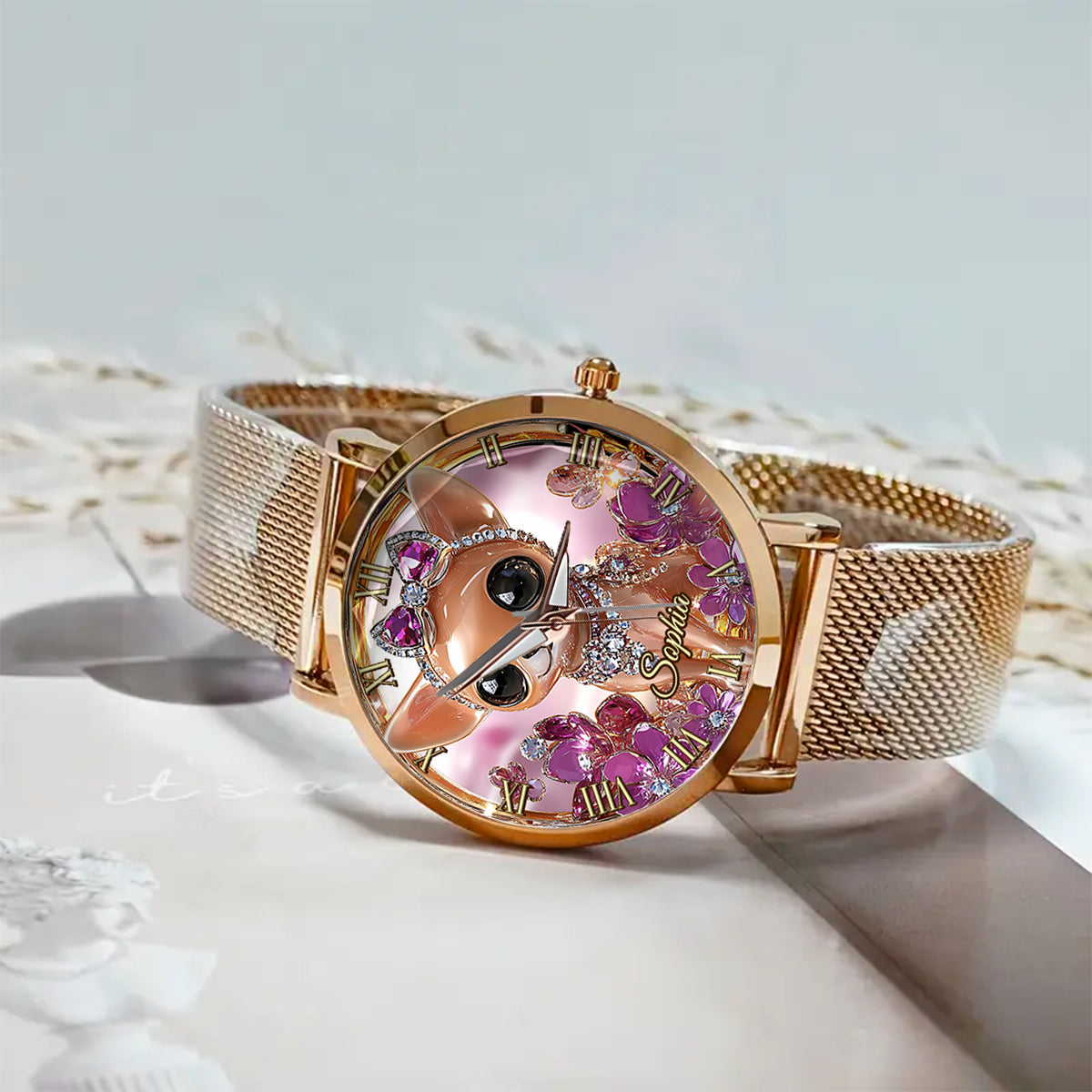 Montre-bracelet personnalisée pour femme « J’aime mon chihuahua » avec chien 