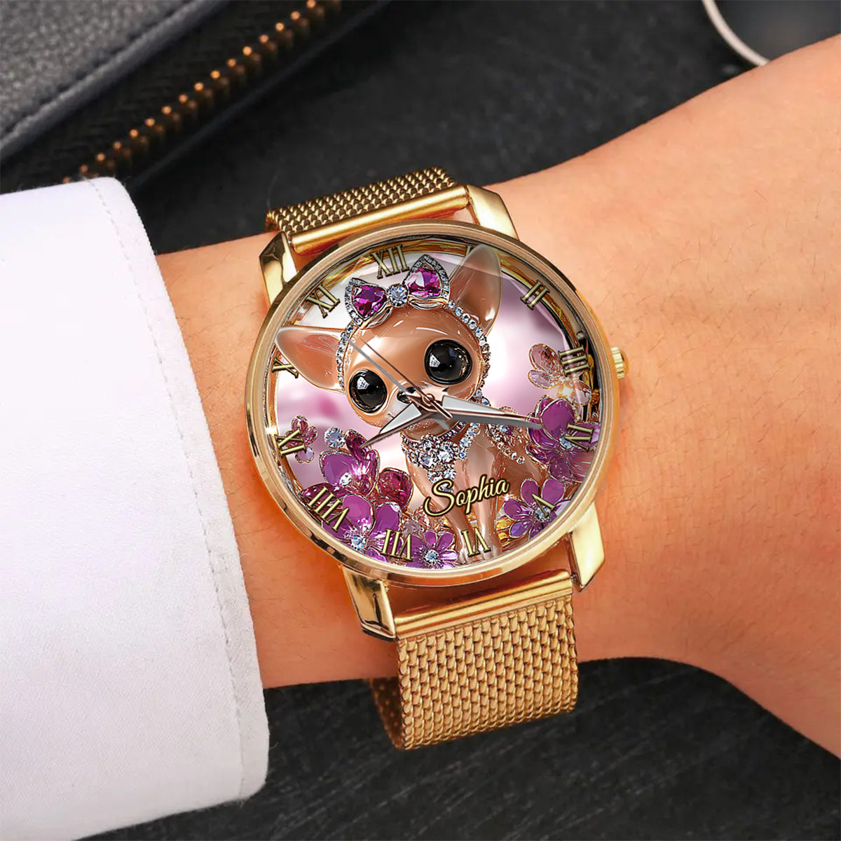 Montre-bracelet personnalisée pour femme « J’aime mon chihuahua » avec chien 
