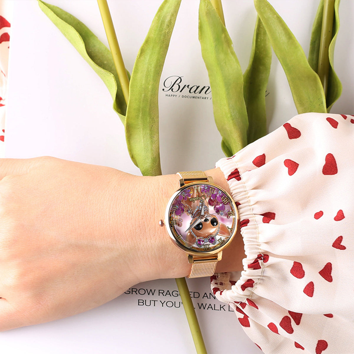 Montre-bracelet personnalisée pour femme « J’aime mon chihuahua » avec chien 