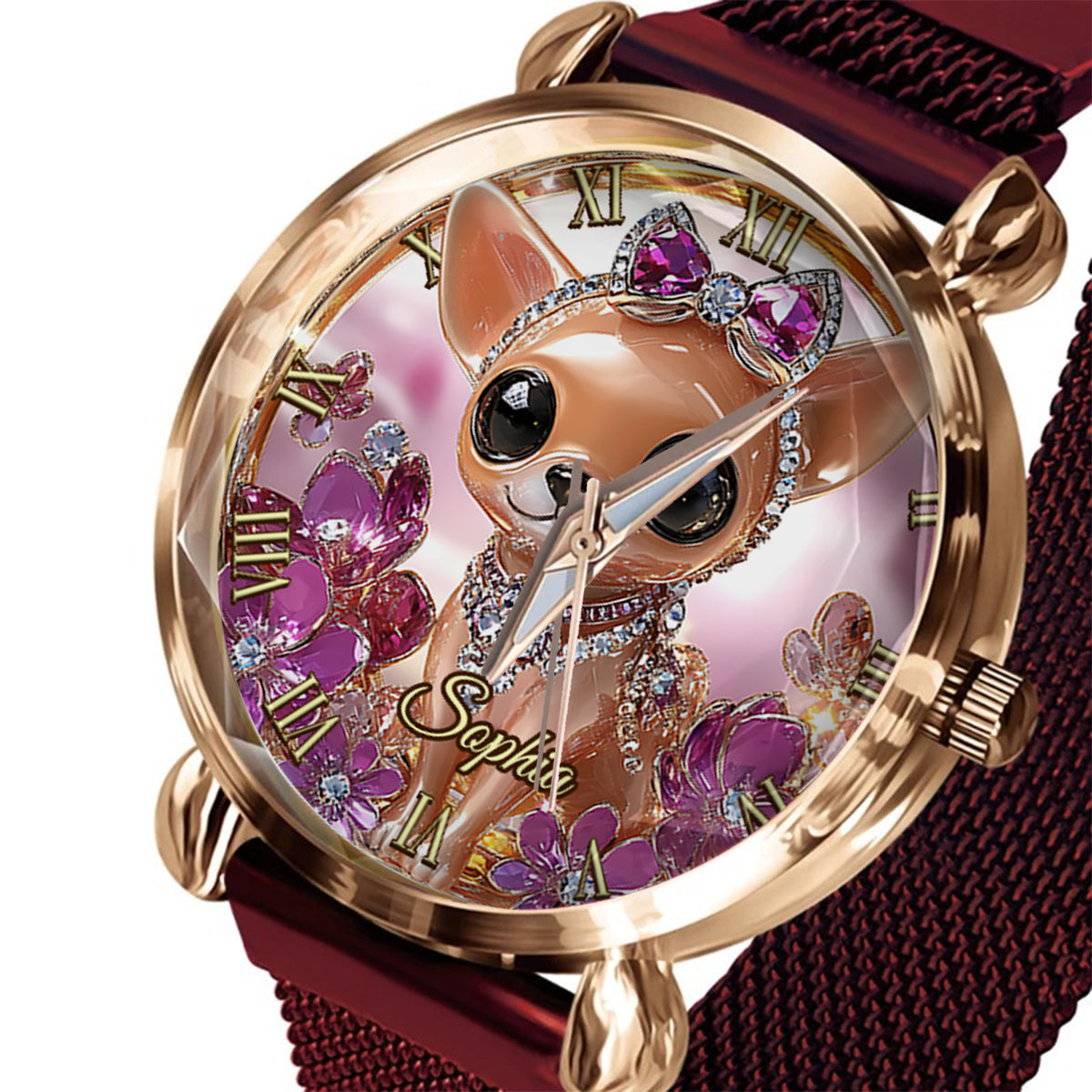 Montre-bracelet personnalisée pour femme « J’aime mon chihuahua » avec chien 
