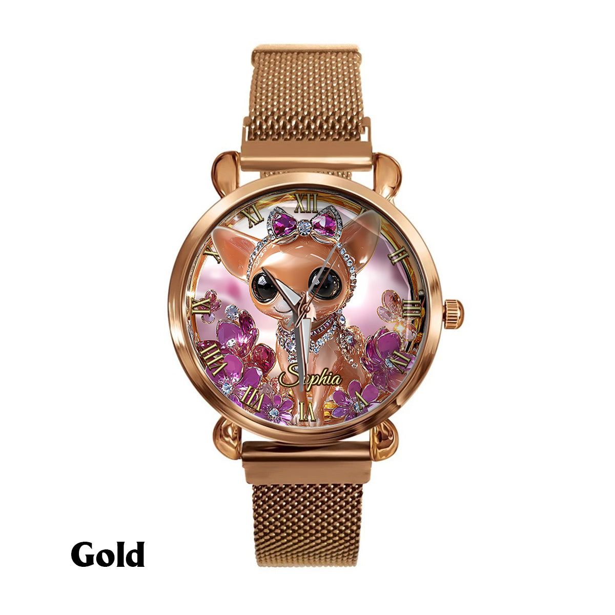 Montre-bracelet personnalisée pour femme « J’aime mon chihuahua » avec chien 