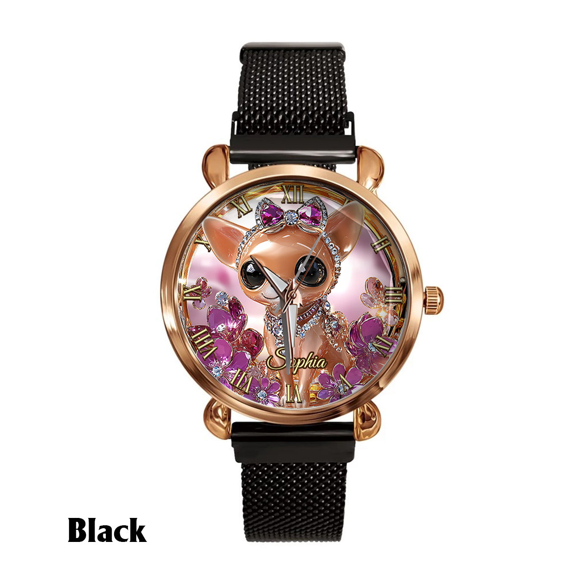 Montre-bracelet personnalisée pour femme « J’aime mon chihuahua » avec chien 