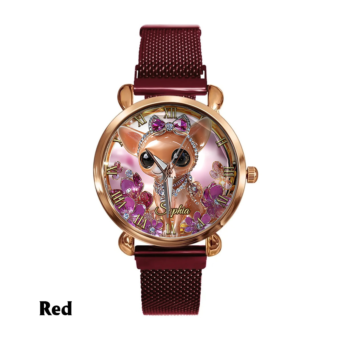 Montre-bracelet personnalisée pour femme « J’aime mon chihuahua » avec chien 