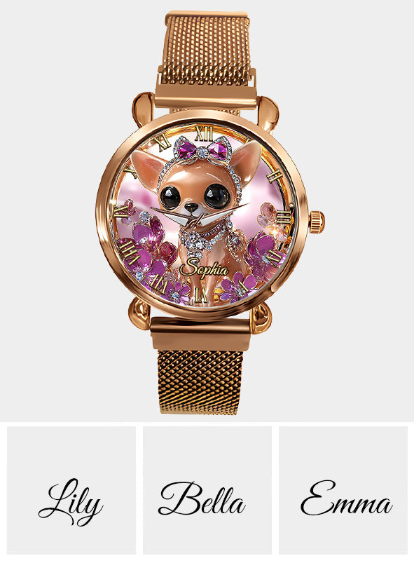 Montre-bracelet personnalisée pour femme « J’aime mon chihuahua » avec chien 