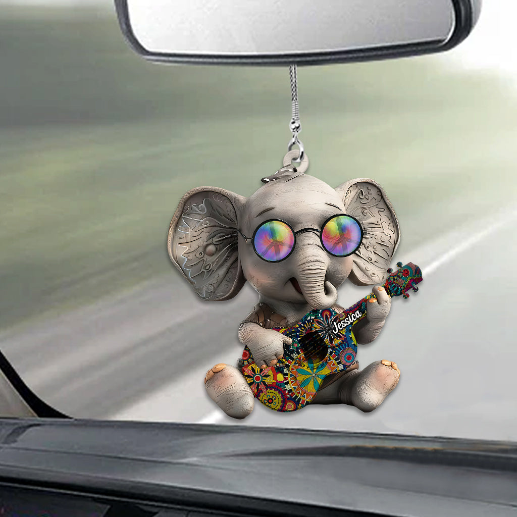 Hippie Elephant - Personalized Hippie Car Ornament