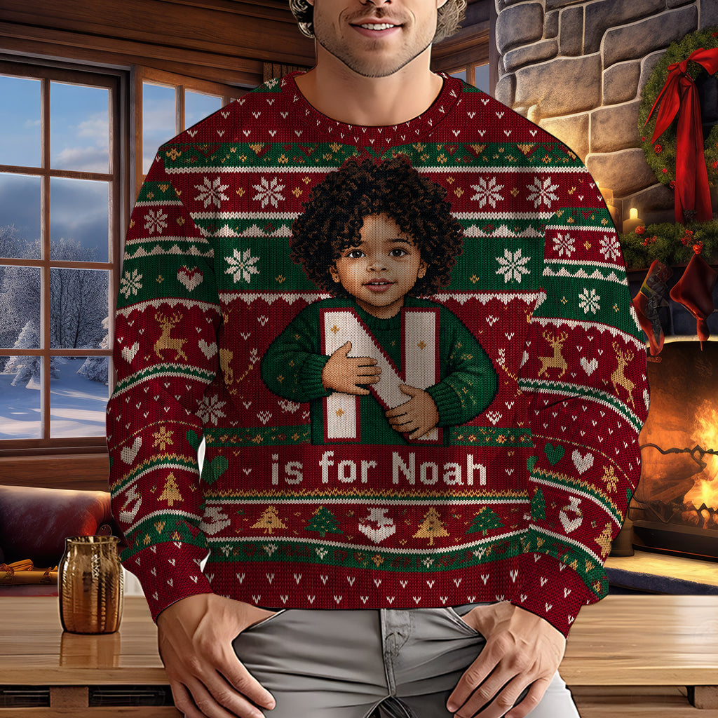 Photo Personnalisée - Alphabet Noël - Pull Moche Enfant
