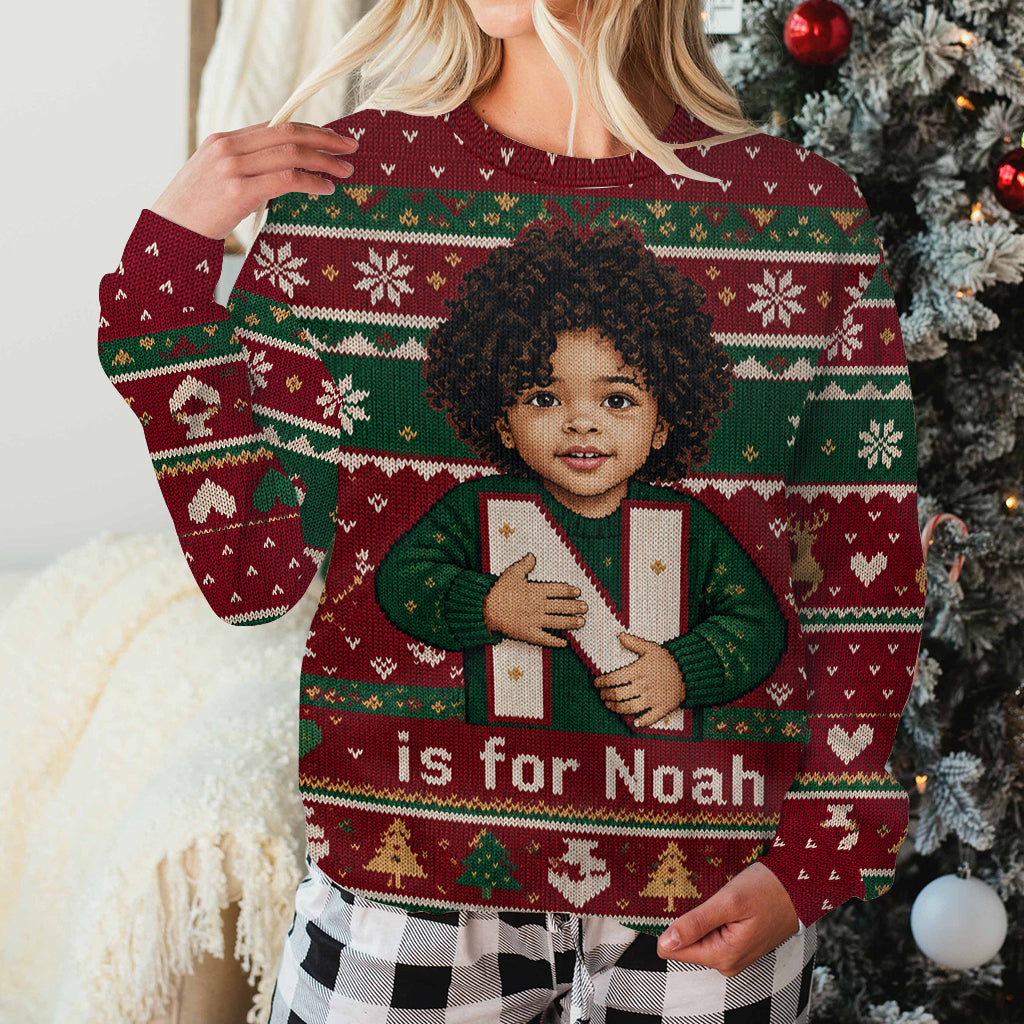 Photo Personnalisée - Alphabet Noël - Pull Moche Enfant