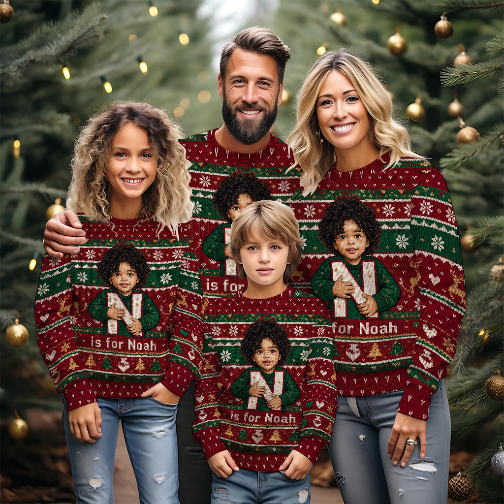 Photo Personnalisée - Alphabet Noël - Pull Moche Enfant