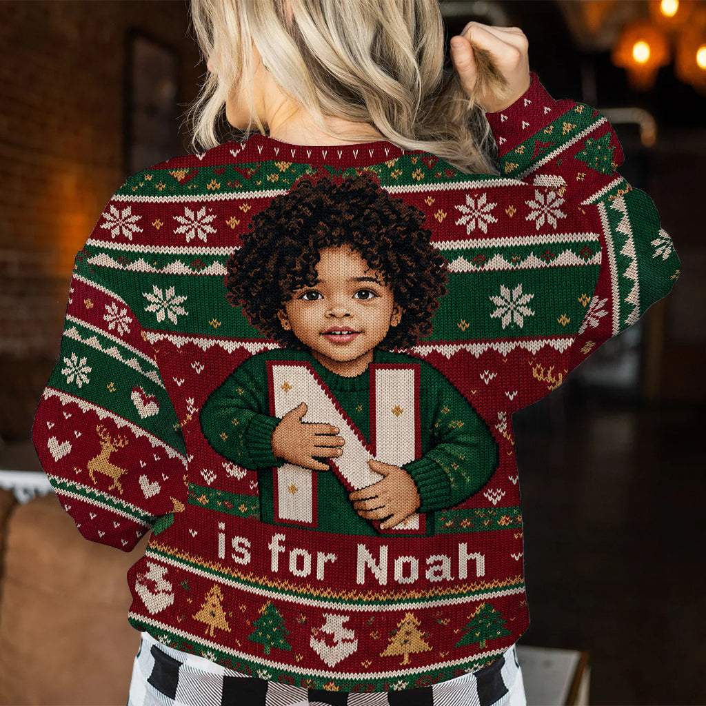 Photo Personnalisée - Alphabet Noël - Pull Moche Enfant