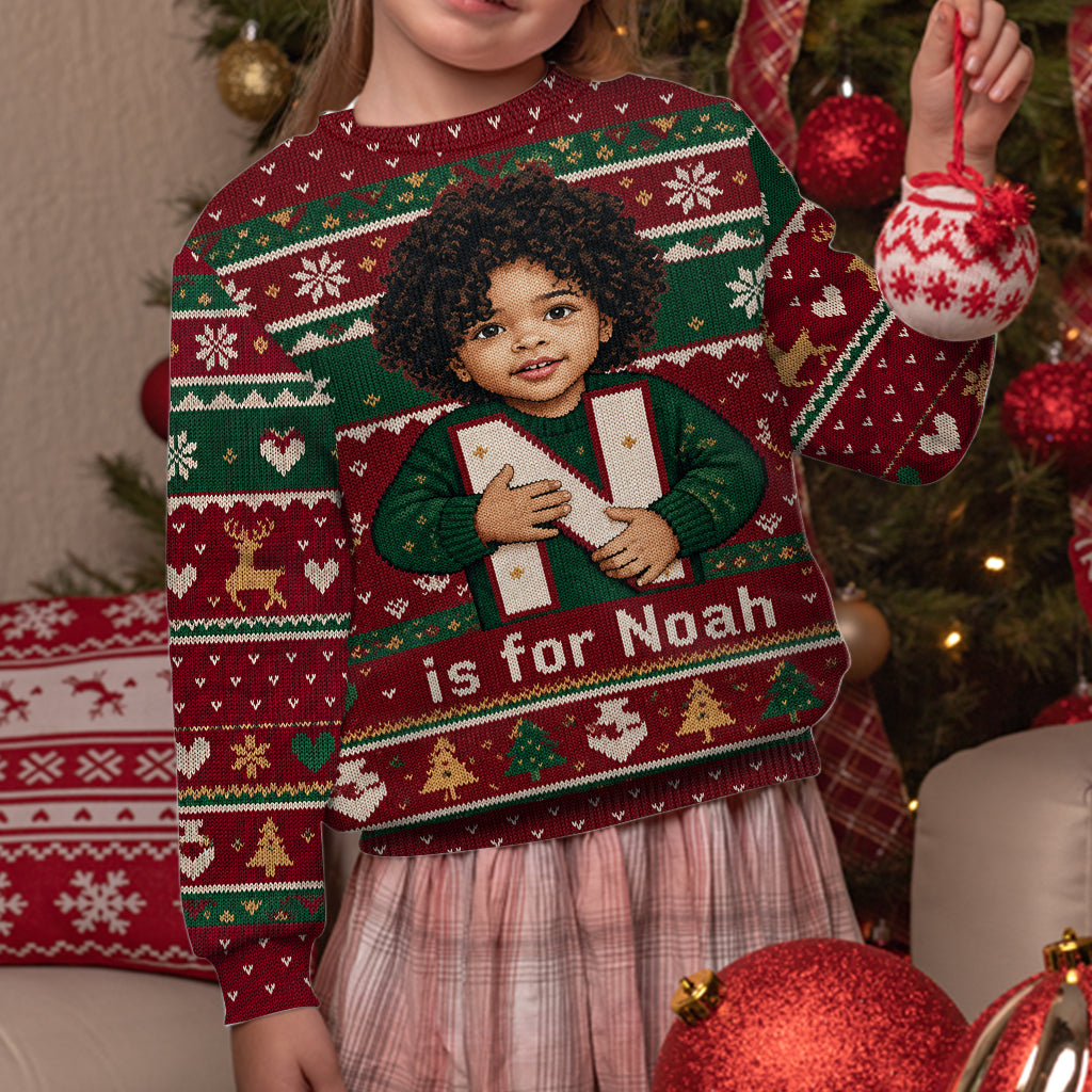 Photo Personnalisée - Alphabet Noël - Pull Moche Enfant