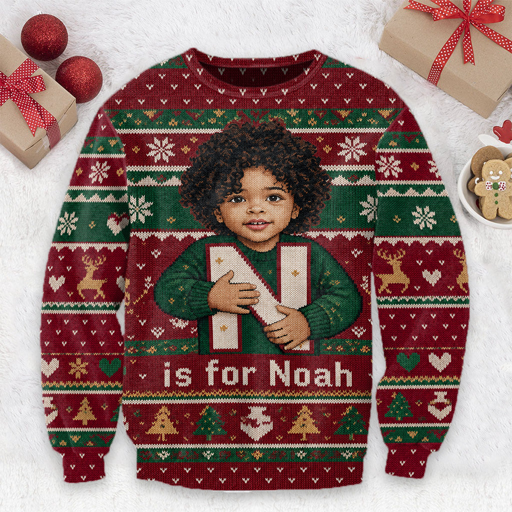 Photo Personnalisée - Alphabet Noël - Pull Moche Enfant