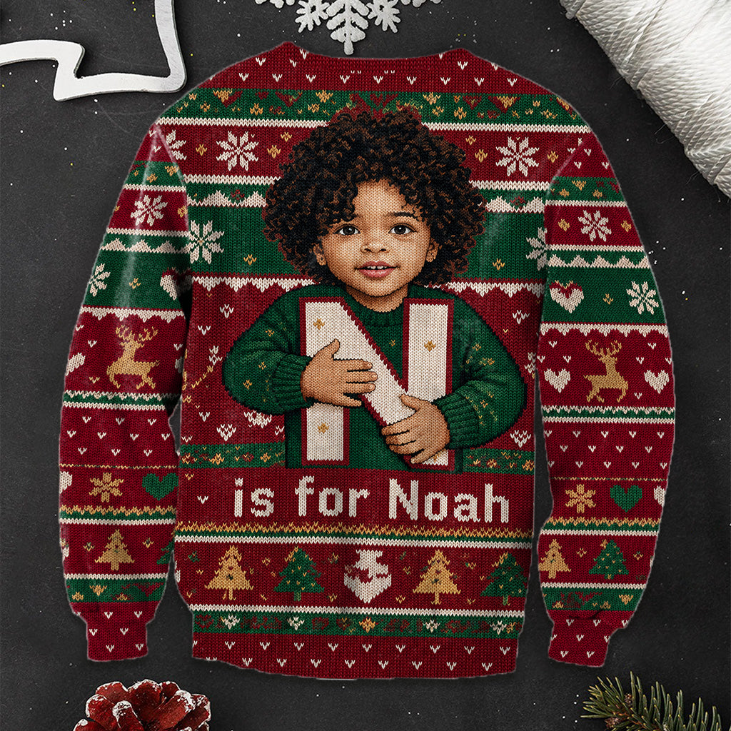 Photo Personnalisée - Alphabet Noël - Pull Moche Enfant