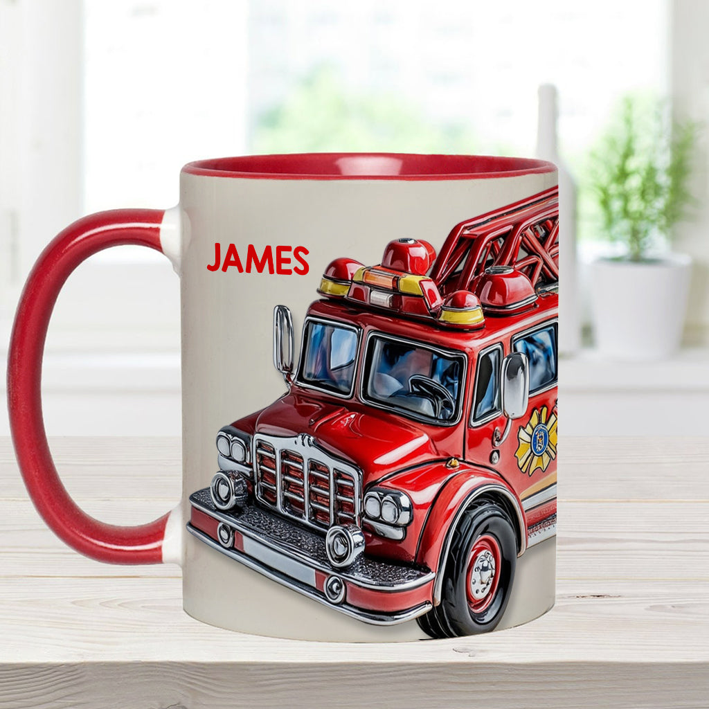 Facilement distrait par un camion de pompiers - Mug personnalisé à l'effigie d'un pompier
