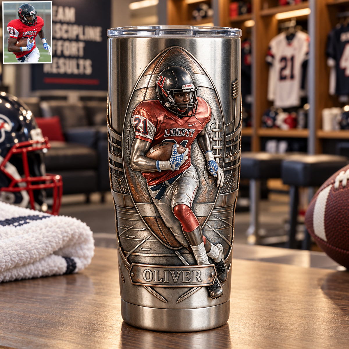 Custom Football Player Photo - Personalized Football Tumbler